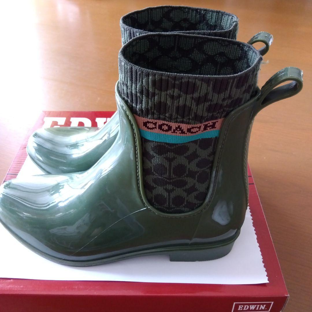 COACH コーチ　レインブーツ カーキ色