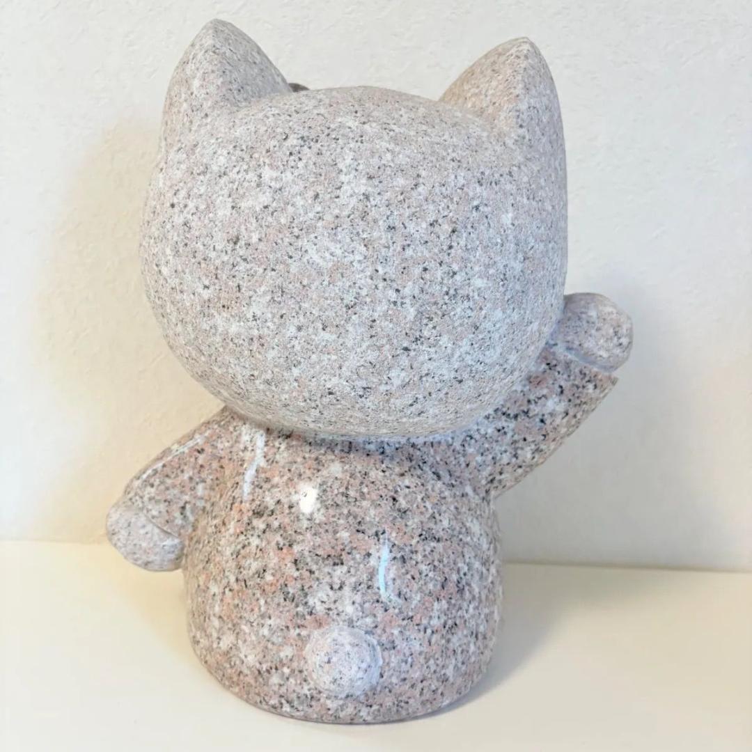 ハローキティ石像 御影石 高級 縁起物 置物 招き猫 桜色 オブジェ