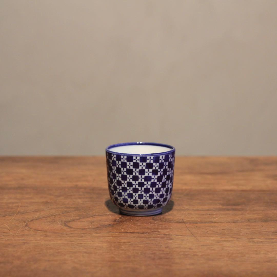 市松文様 筒盃 明治 印判 酒器 ぐい呑み 古美術 古道具 アンティーク