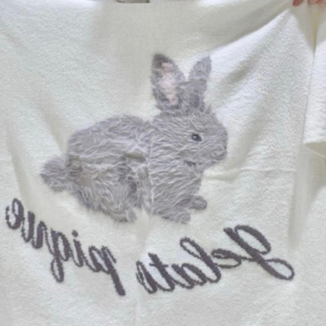 美品　ジェラートピケ ベビモコラビットジャガードブランケット　ラビット　ホワイト