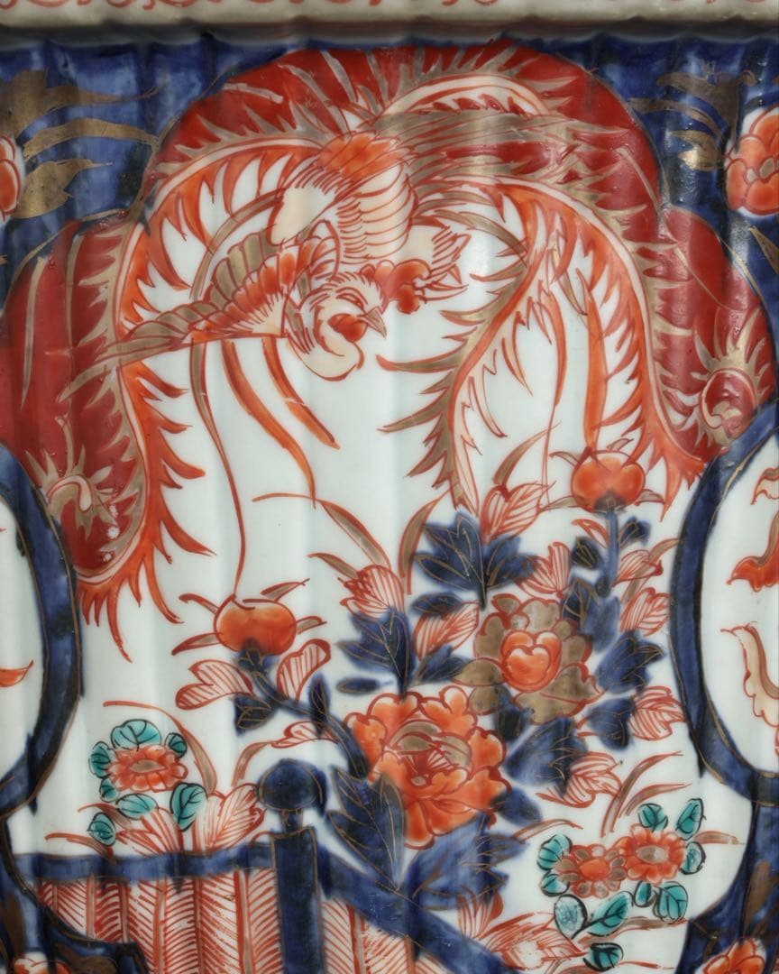 古伊万里 錦手丸鉢 色絵窓絵 鳳凰獅子文 植木鉢 蘭鉢 盆栽鉢 古美術 骨董品