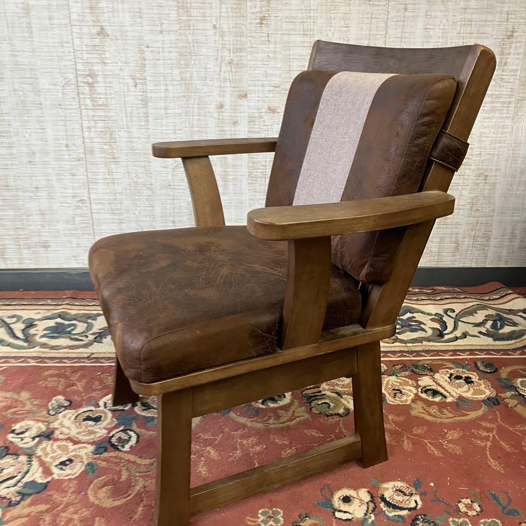 ① 北欧レトロ 上久商店 大川家具 ノゾミ 回転式 天然木製椅子 アームチェア