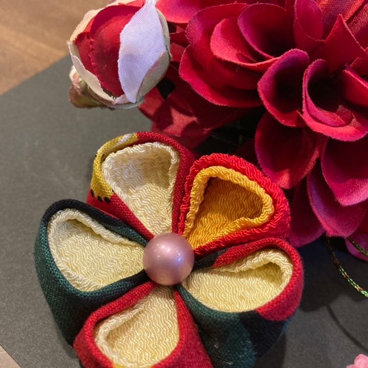 半襟　髪飾り　成人式　振袖　着物　ダリア　和モダン　赤　モダン　前撮り