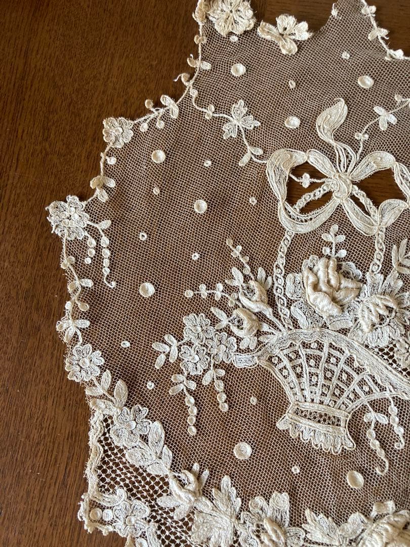 フランスアンティーク立体の花びら チュールレース ウエディング用 花かご&リース