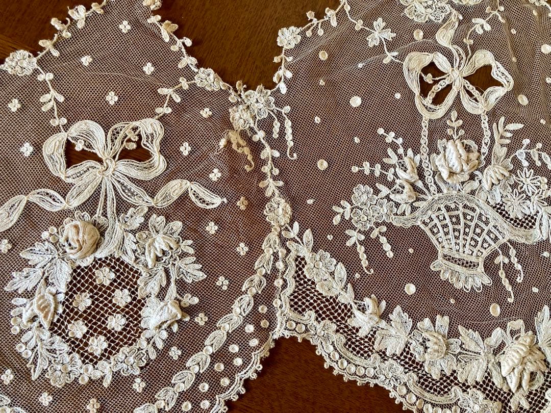 フランスアンティーク立体の花びら チュールレース ウエディング用 花かご&リース