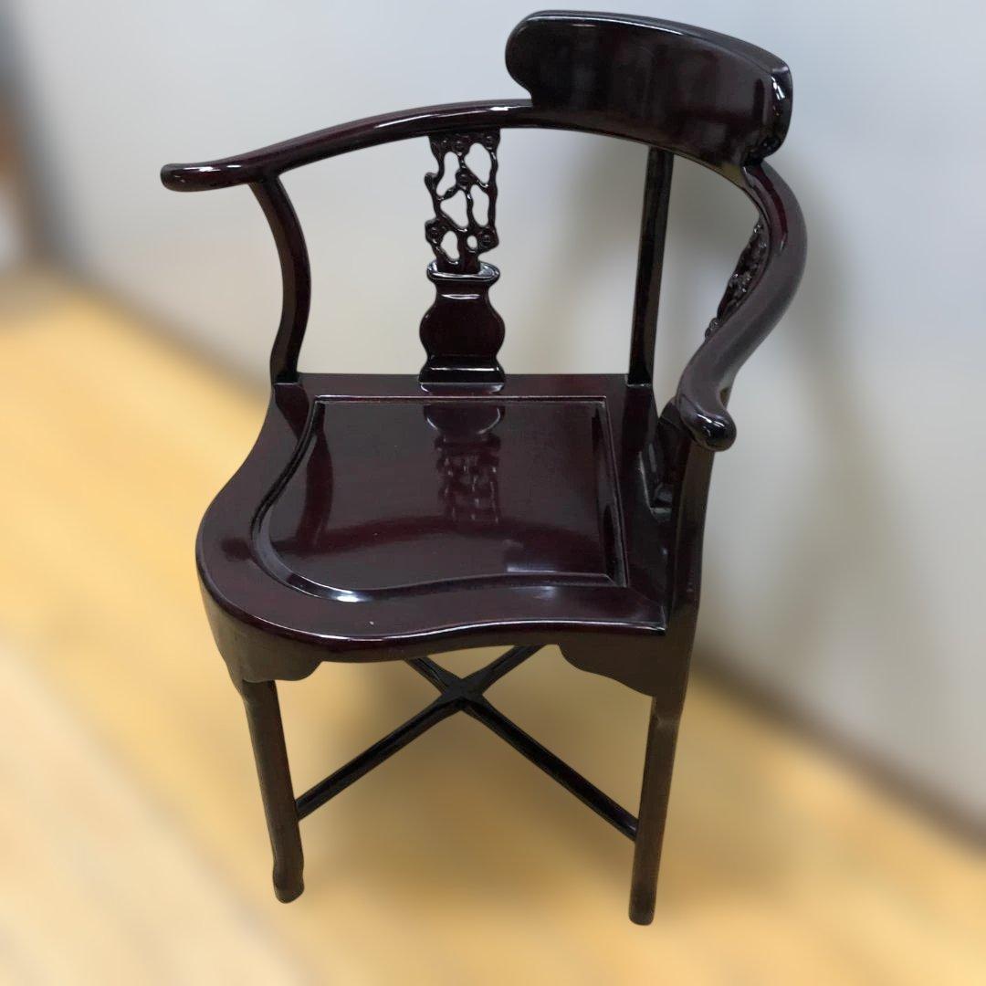 唐木調 隅椅子 コーナーチェア 中国家具 和室 床の間 飾椅子 260207-4