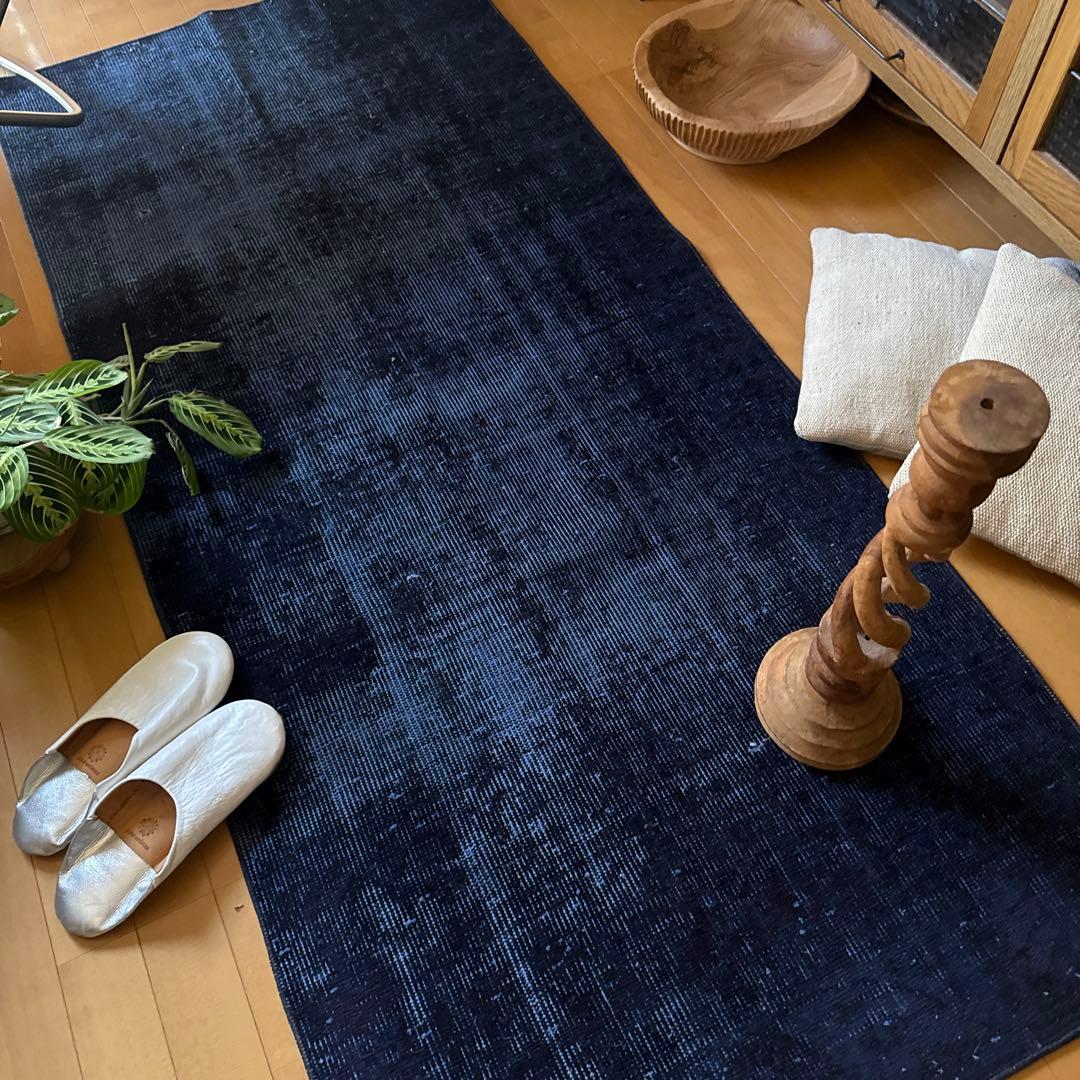 80.5×182 藍色オーバーダイ　ワンカラーラグ　トルコヴィンテージラグ