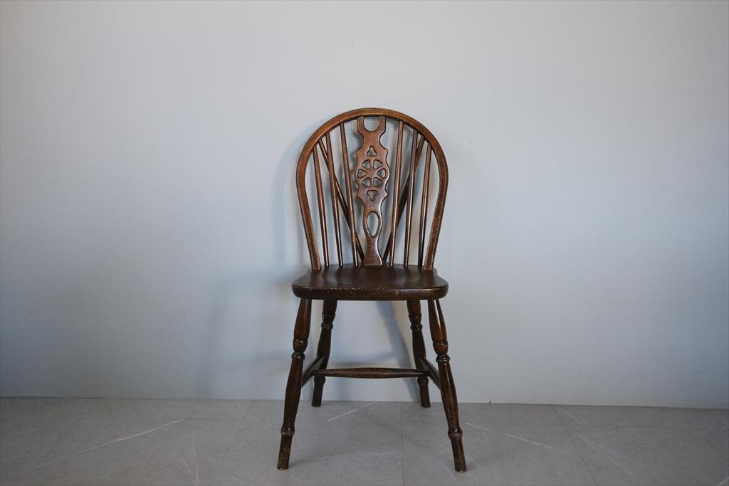 英国アンティーク木製ホイールバックチェア/ダイニングイス/椅子(92-37-2)