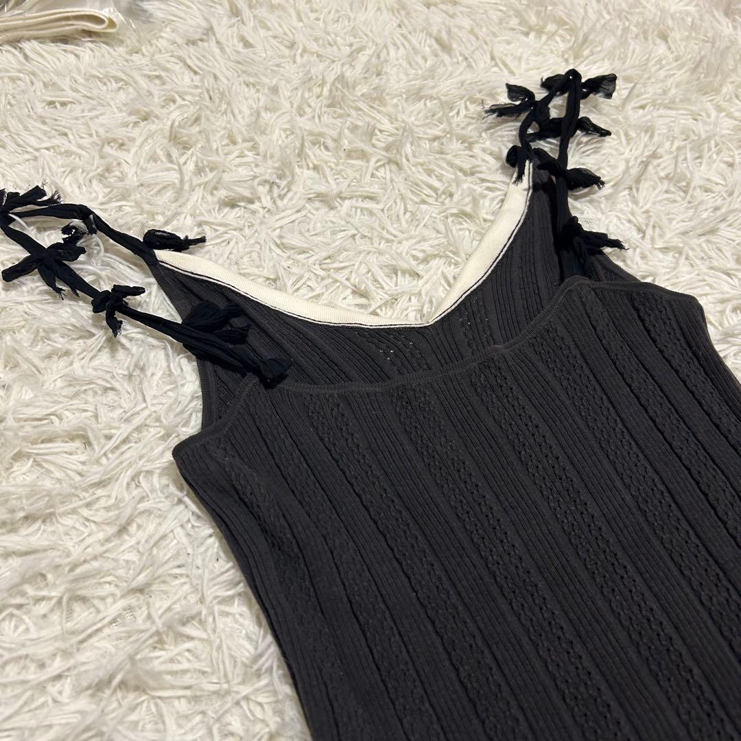 CHANEL シェルロゴプレート リボン 襟付き リブニットキャミソール シルク