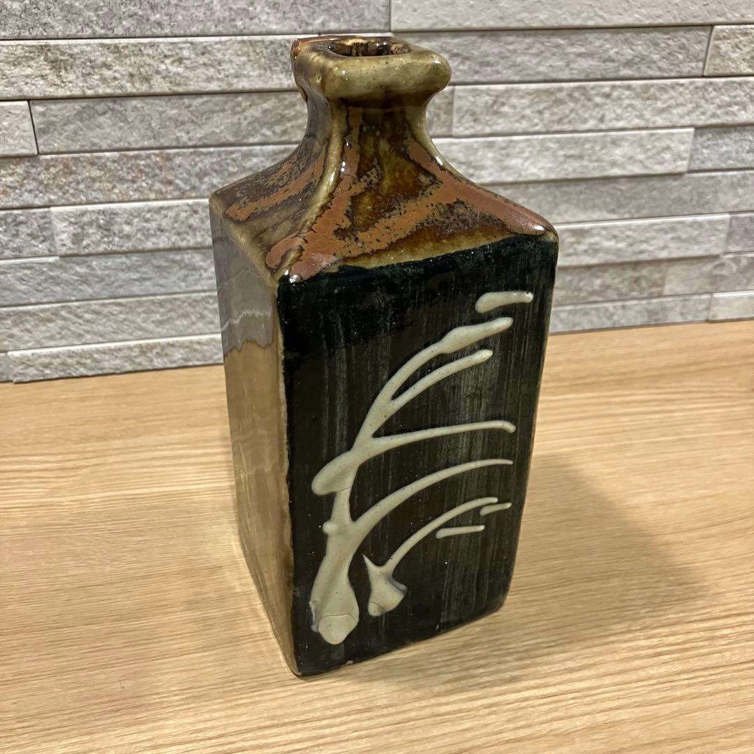 【ビンテージ民藝】濱田庄司　柿釉きび文角瓶/益子焼