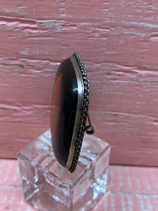 yy2　アンティーク調　絵画風スクエアブローチ　ヴィンテージ