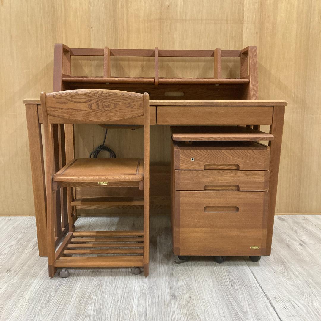 【マルニ】学習机セット　デスク　ワゴン　椅子　上置き