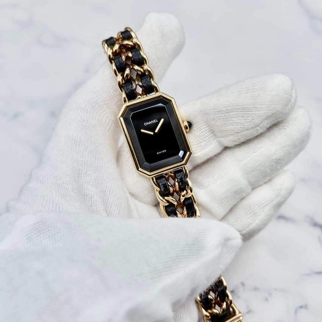 【OH&新品仕上げ済】シャネル プルミエール L ブラック文字盤 GP×革 極美