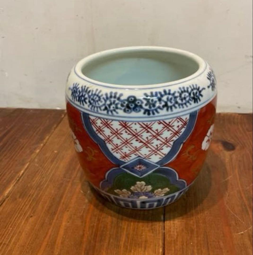美品　伊万里　色絵　草花丸文　冨貴長春　鉢　火鉢　絵柄が華やかな