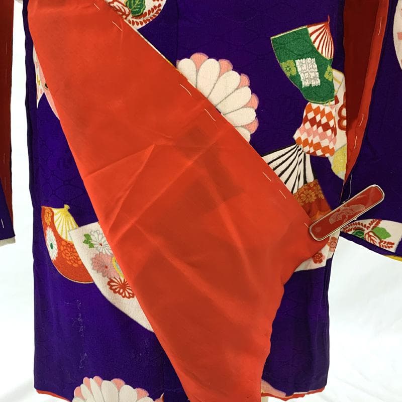 509ag43□七五三 三歳 アンティーク 女児 着物&被布 扇 菊□美品