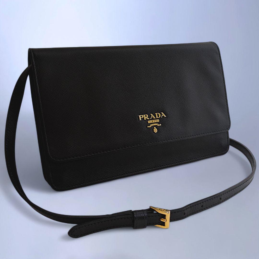 極美品 PRADA ショルダーバッグ ウォレット 斜め掛け サフィアーノ レザー