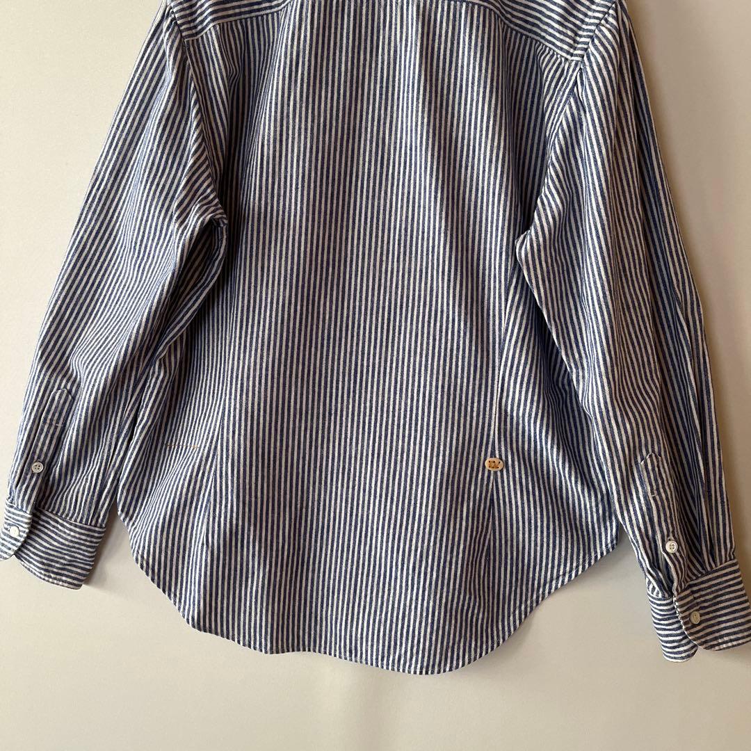 45R ストライプ柄 丸襟 コットンシャツ ブラウス 綿100% サイズ2 青白