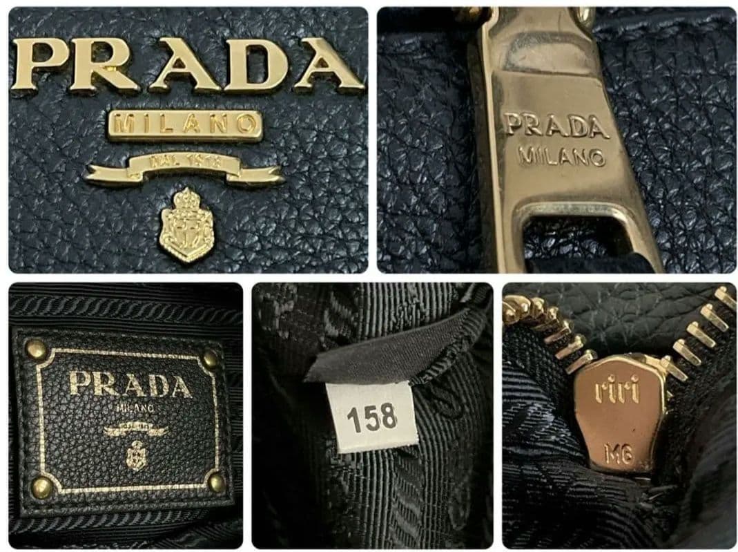 プラダ　ハンドバッグ　トートバッグ　ヴィッテロダイノ　メタルロゴ　レザー　黒