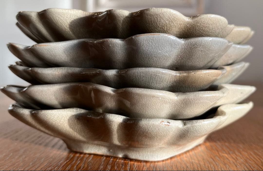 古瀬戸 御深井焼 菊皿 輪花皿 【5客】