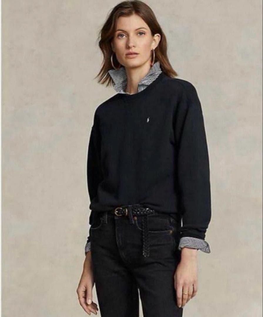 極美品✳︎ポロラルフローレン裏起毛スウェットトレーナー黒サイドリブ白ポニー正規品