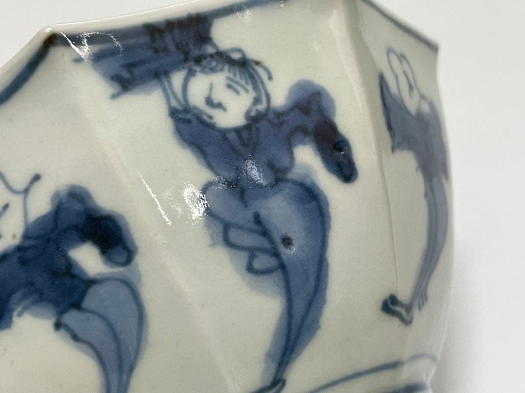 アンティーク　骨董　古伊万里　染付　唐子図　八角　向付　蕎麦猪口　小鉢