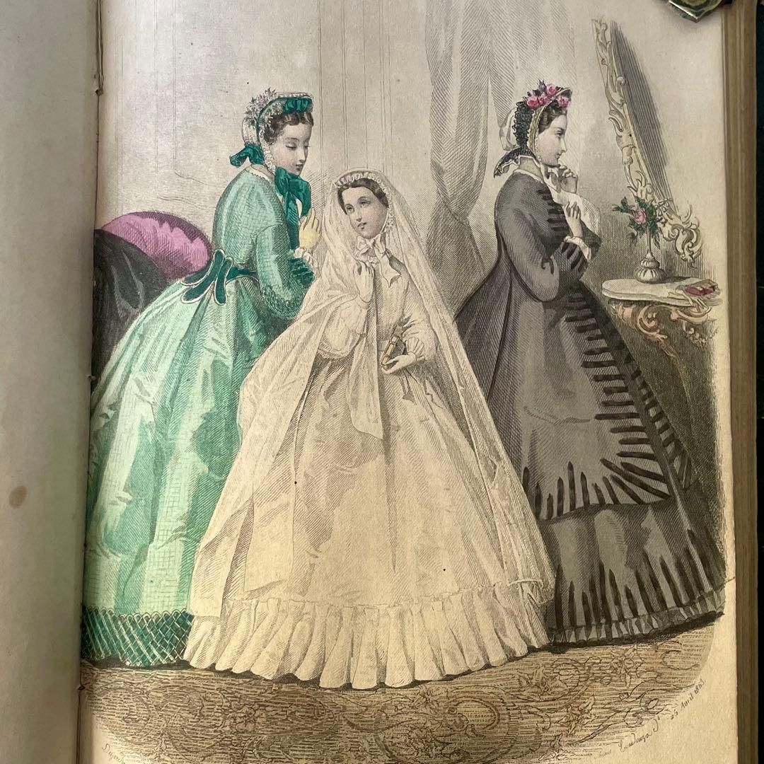 マガジン・デ・ドゥモアゼル1863年　フランスアンティーク　本　古書　彩色銅版画
