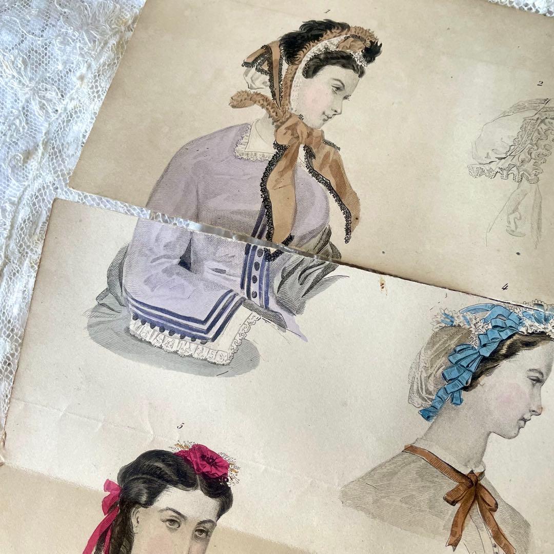 マガジン・デ・ドゥモアゼル1863年　フランスアンティーク　本　古書　彩色銅版画