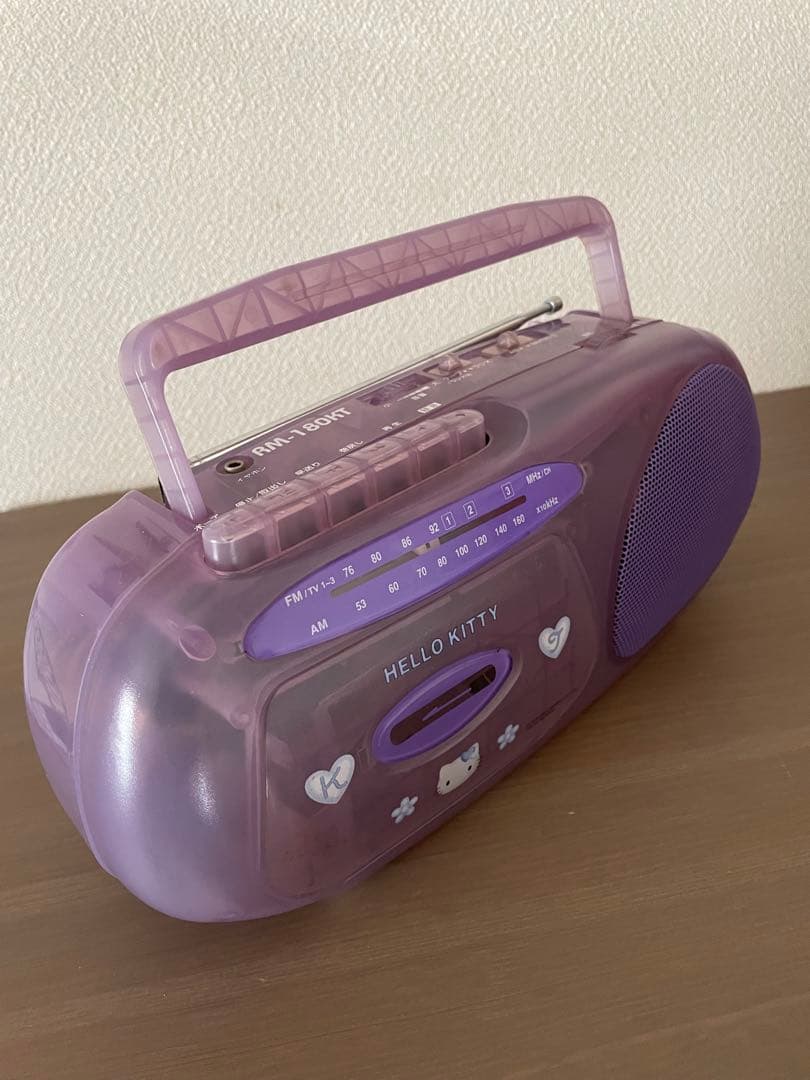 【レトロ】ハローキティ　スケルトン　ラジカセ　クリアパープル　RM-180KT