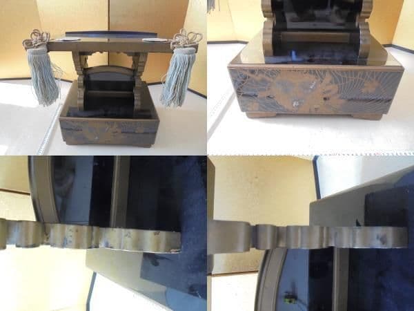 AKa6660　時代　蒔絵　見台　丸に木瓜家紋入　時代箱付