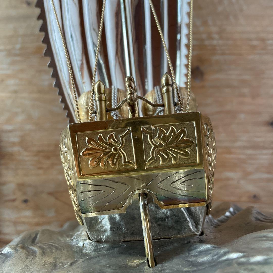 銀製 刻印 宝船 船重量 約346g 置物 ガラスケース付