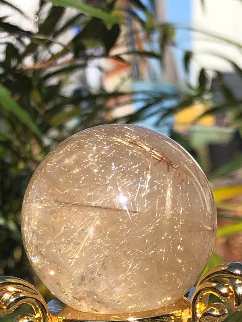 ❤️ ✳金運アップ レア　35.5mm ゴールド　ルチルクォーツ 丸玉（75）