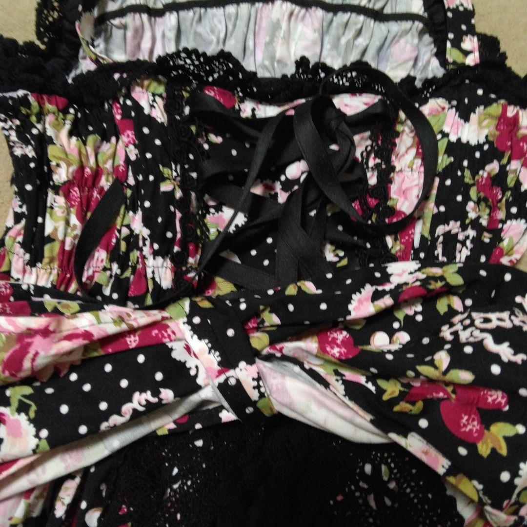 欠品あり　シュガーブーケ柄 シャーリングプリンセスジャンパースカート　黒
