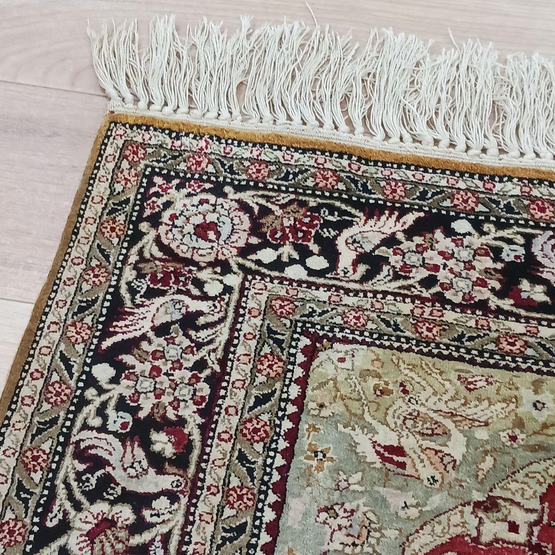 Y3354 高級ペルシャ絨毯 クム シルク100% 手織り メダリオン