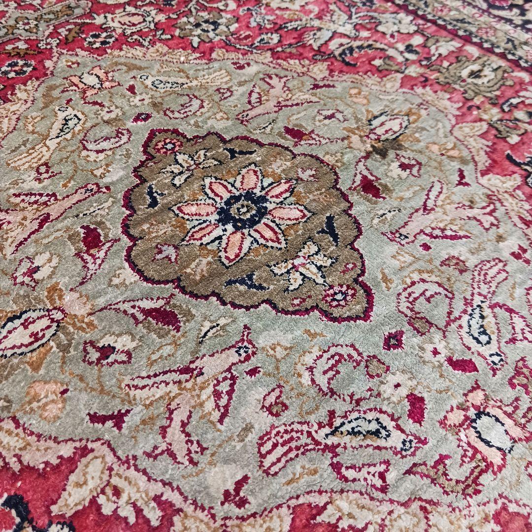 Y3354 高級ペルシャ絨毯 クム シルク100% 手織り メダリオン