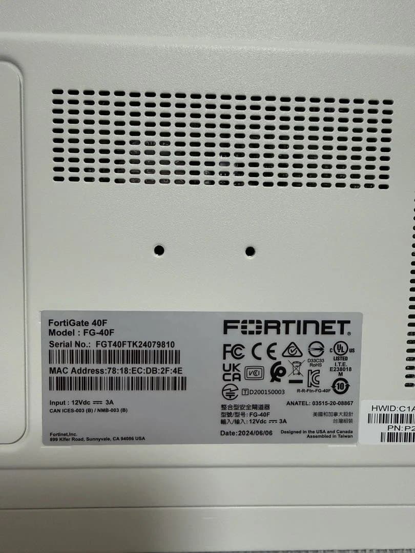 【中古】 FORTINET FortiGate FG-40F