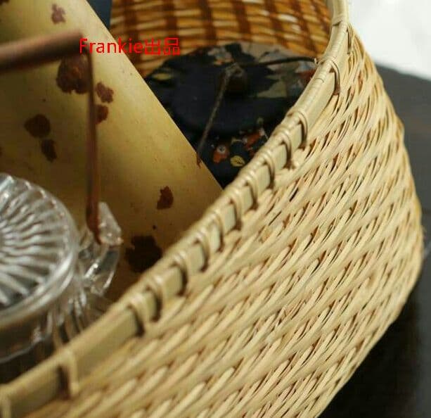 民芸職人手作り 自然竹の編み上げ 便攜 茶籠 茶道具収納 竹編細工籠 古風5