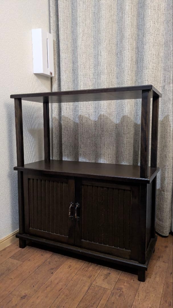 ​【＊MU＊】アンティーク調 木製キャビネット オープンシェルフ付