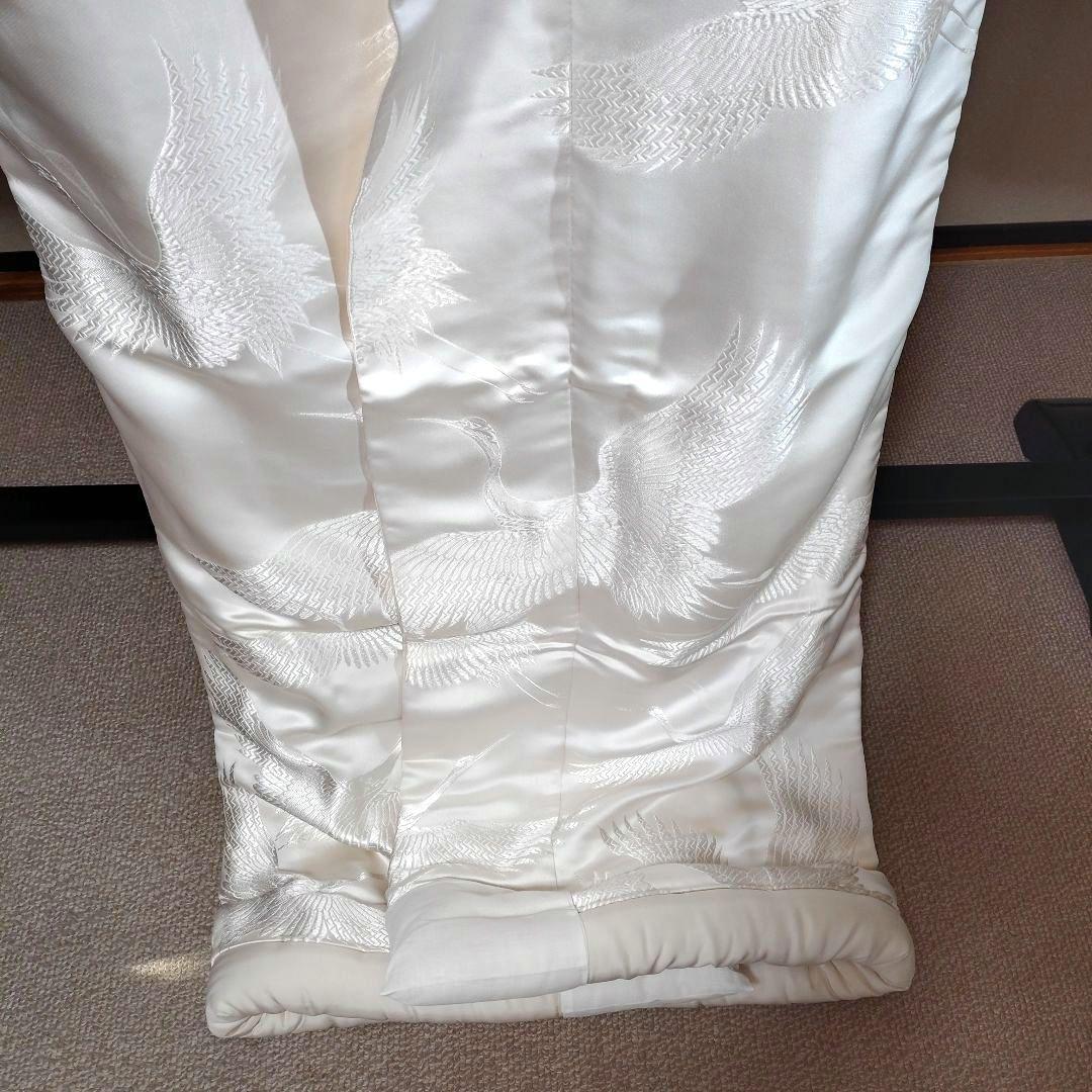 白無垢 鶴のみ柄緞子生地絹H