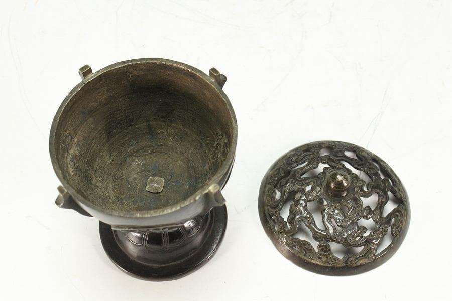 古銅 団龍紋 香炉 古裂仕服 古美術(K-LC952)