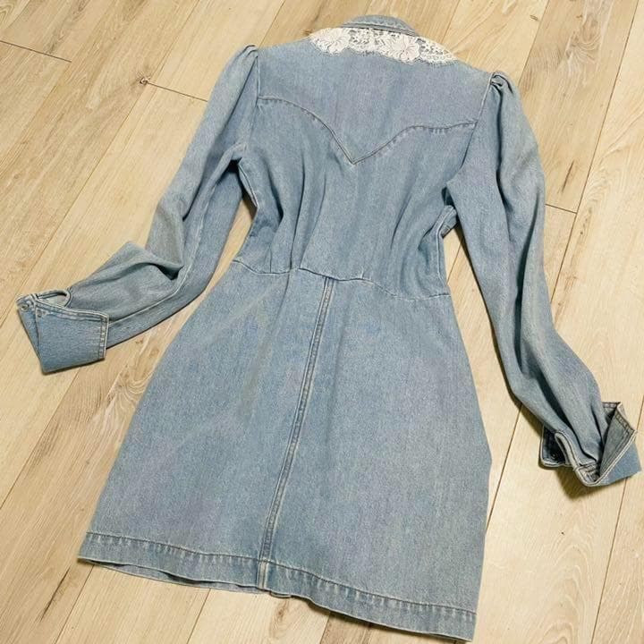 新品 タグ付き ワンピース デニムワンピース デニム レース