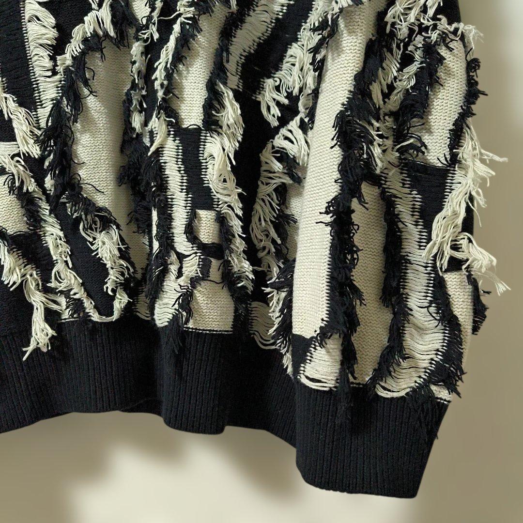 美品✨MAISON SPECIAL★オーバーサイズ/フリンジ/立体ゼブラ/ニット