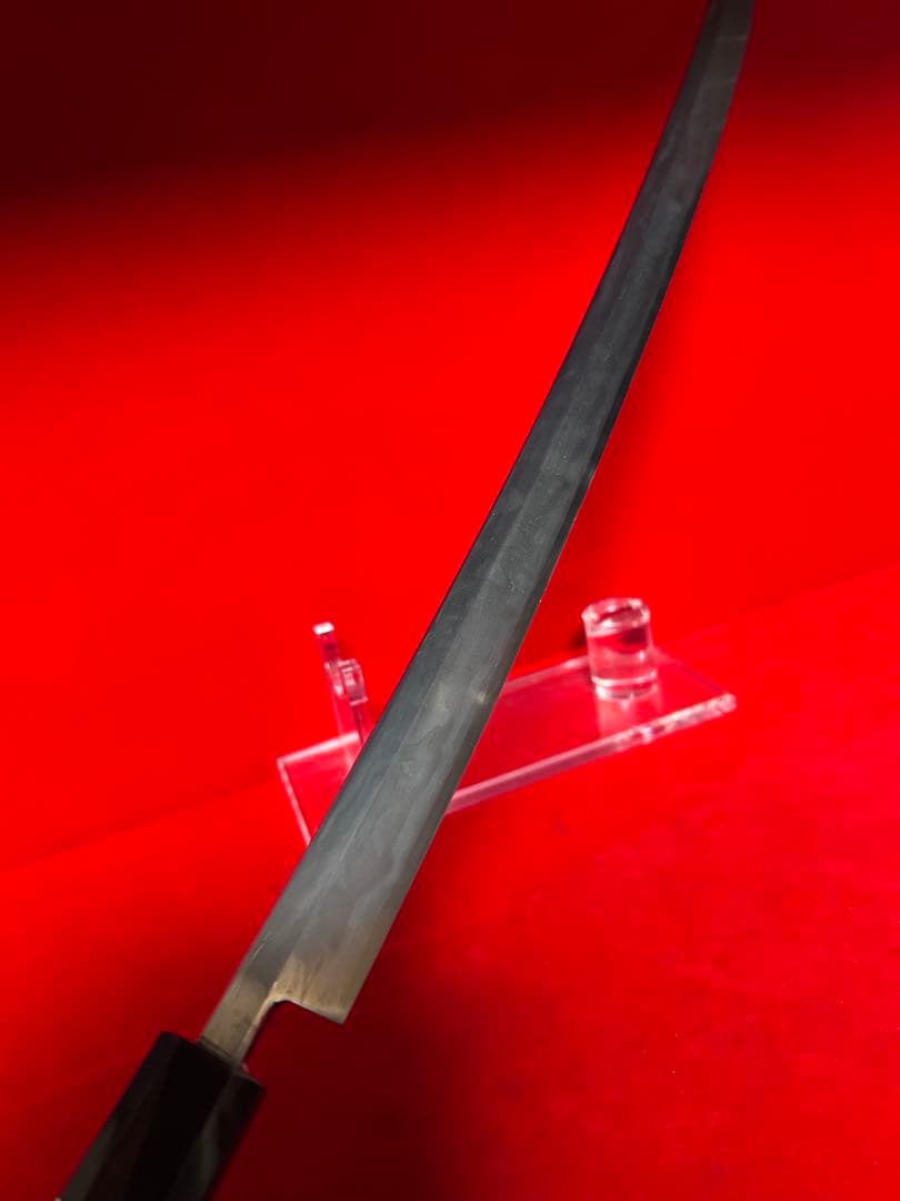 01554 包丁　先丸型　マグロ包丁　玉鋼　墨流し　地肌有り　両刃　未使用品