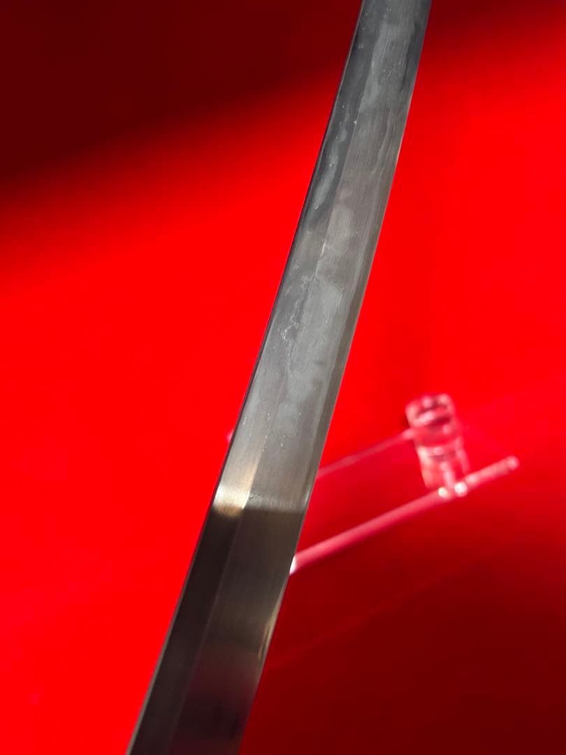 01554 包丁　先丸型　マグロ包丁　玉鋼　墨流し　地肌有り　両刃　未使用品