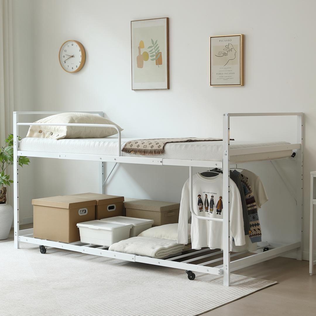【高さ110cm】ロフトベッド 親子ベッド パイプベッド キャスター付 収納