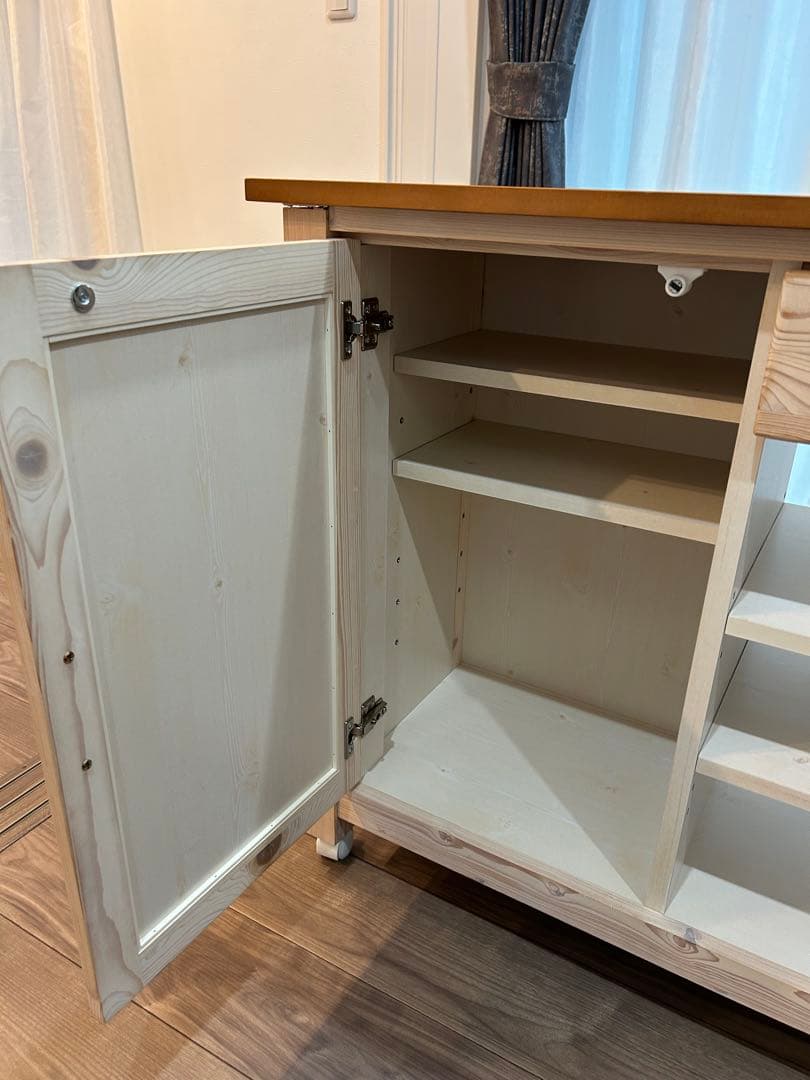 カウンター　ワゴン　ホワイト　シナモ