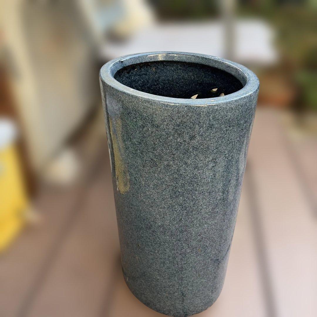 昭和レトロ 信楽焼 大型 陶器製 楕円形 焼き物 傘立て ブルー網目陶器製傘立て