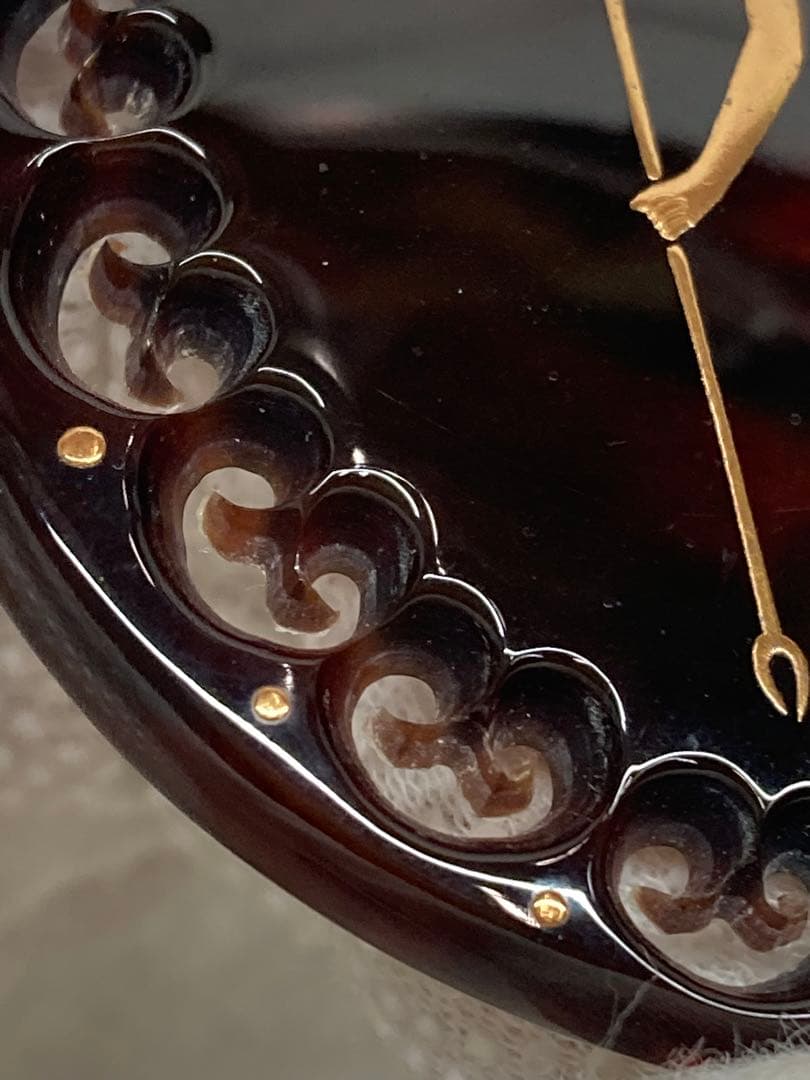 希少 大きめ 蒔絵師 松山武司作 本鼈甲 金蒔絵 ブローチ ペンダント 螺鈿