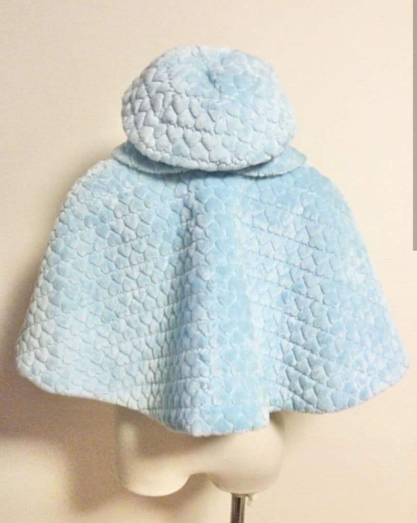 ハート模様リボンつきファーケープ＆ファーベレー帽 セット サックス ミント