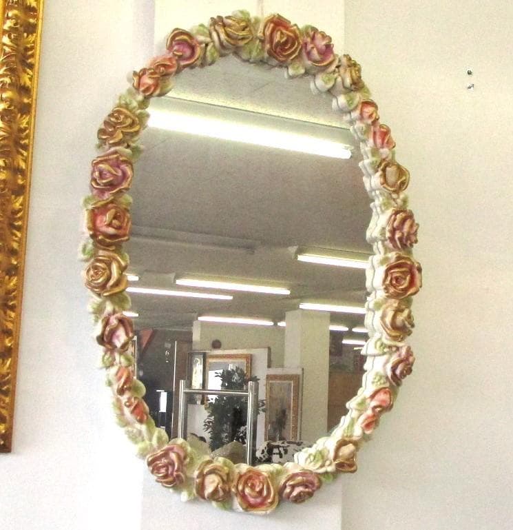 ロココ　ローズ　ミラー　鏡　壁掛ミラー　アンティーク　ベルサイユ　宮殿　ピンク