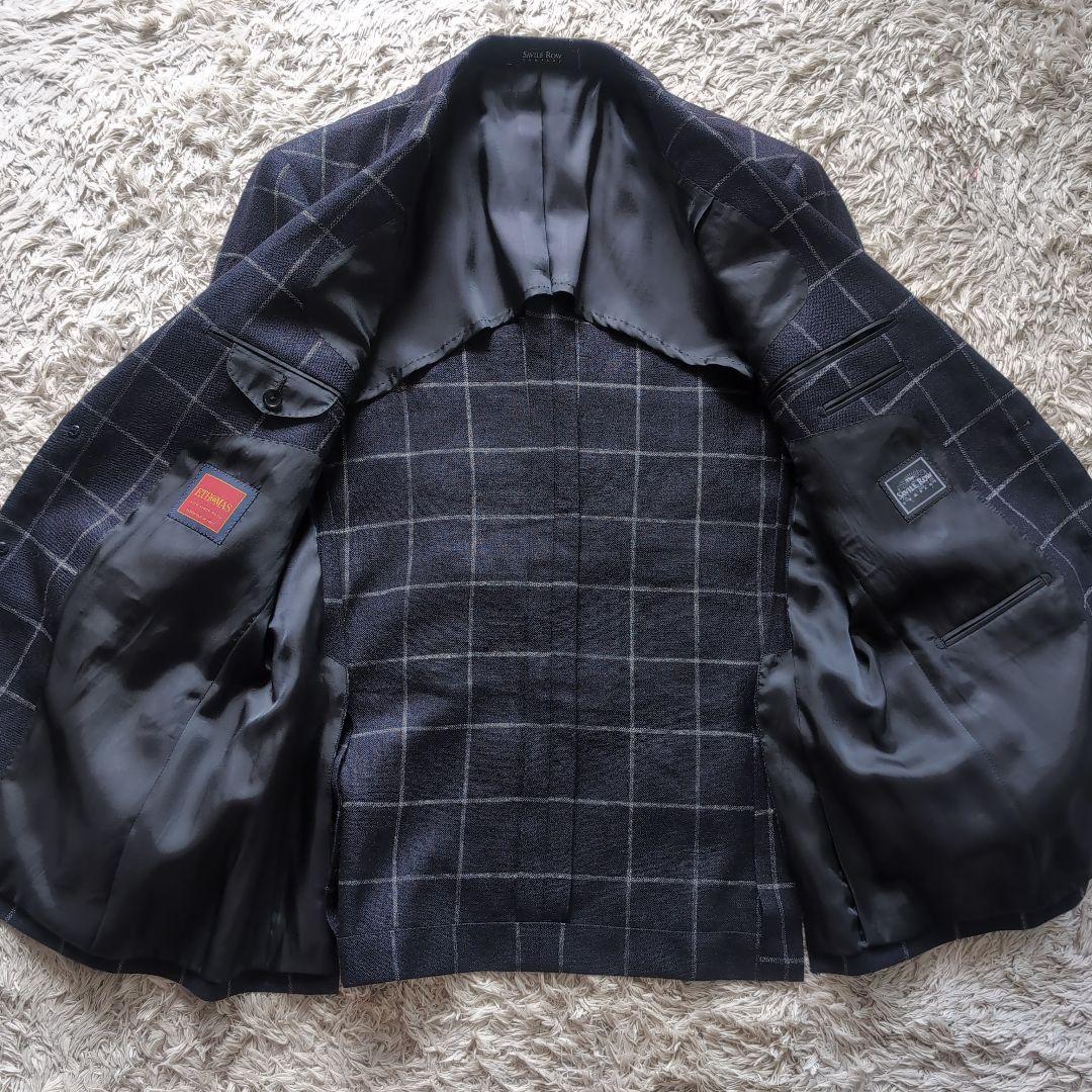 SAVILE ROW チェック柄ビジネスジャケット　AB5　綿麻　ビジカジ